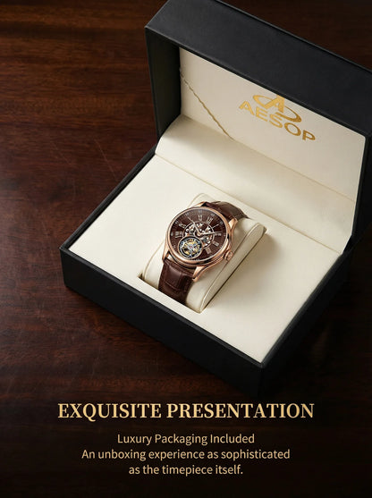 aesop Men's Watch Automatic Movement Mechanical Tourbillon Watch Skeleton Design Stainless Steel Case Waterproof Men's Watch 202