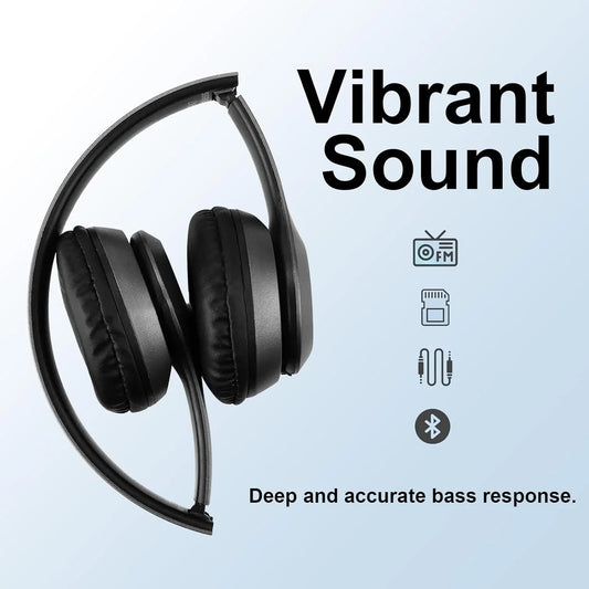Bluetooth 5.0 Wireless Headphones Foldable Over-Ear Headset with HiFi Stereo Sound, Bluetooth 5.0 Wireless Headphones with Soft Skin-Friendly Earmuffs & Microphone