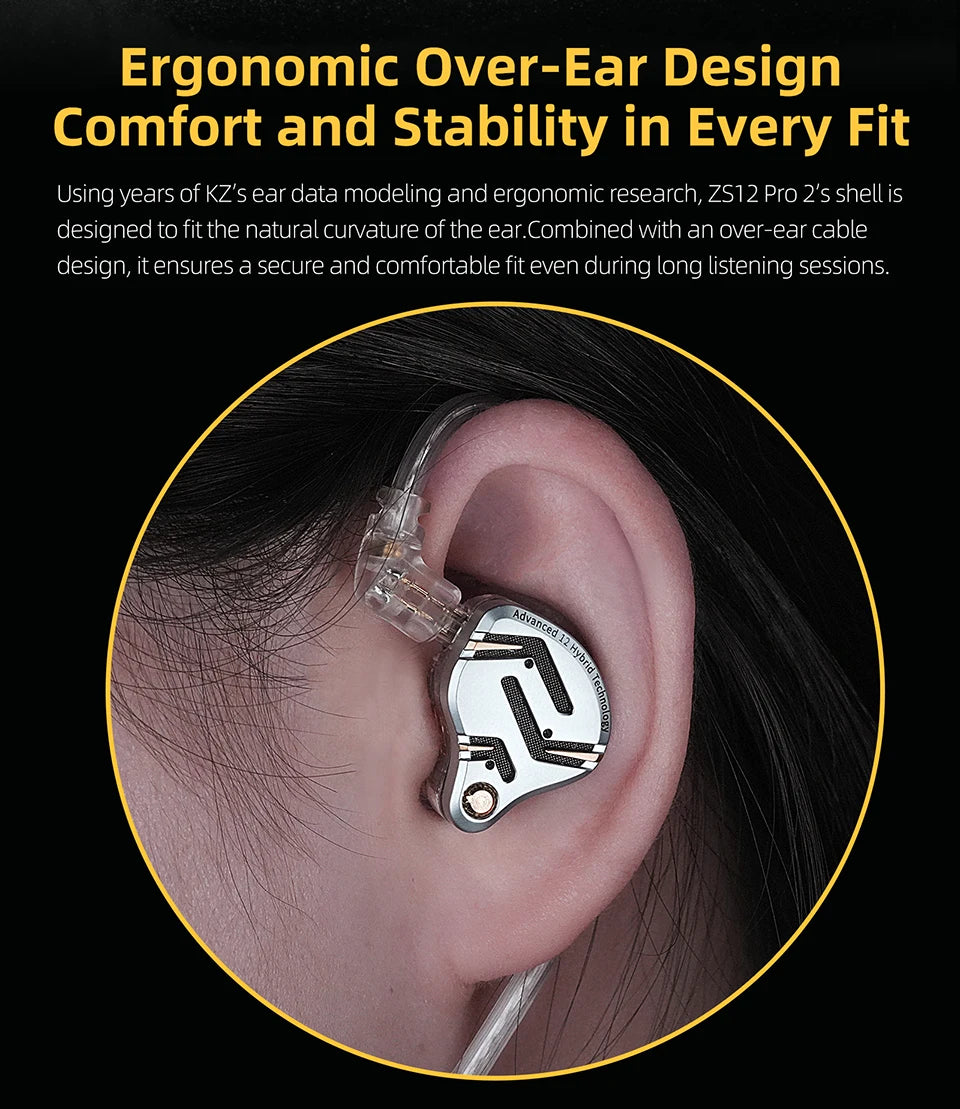 KZ ZS12 PRO 2 Hybrid IEM Earphones – HiFi Bass Wired Gaming Earbuds with Super-Linear Drivers