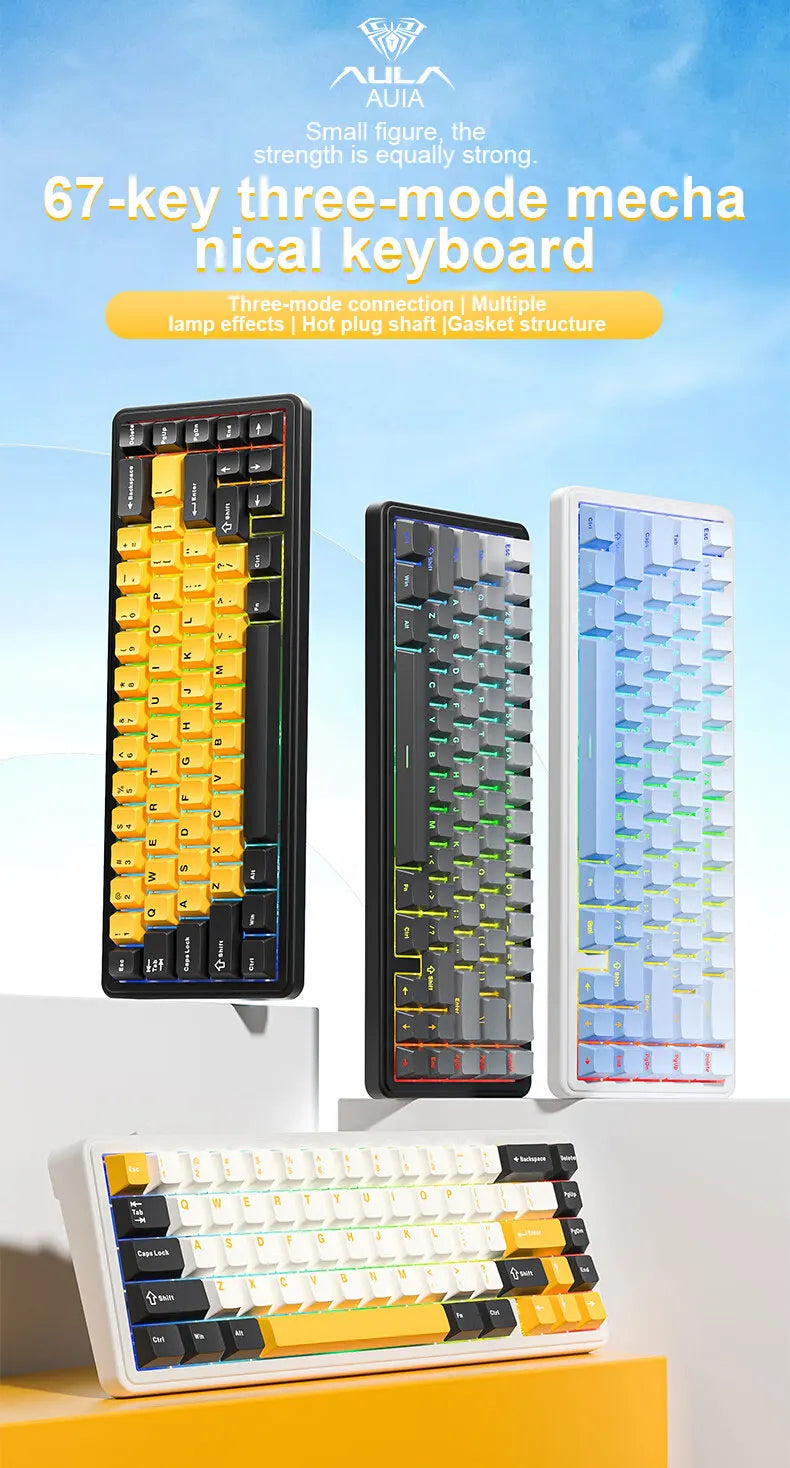 AULA F65 Mechanical Keyboard Three Mode Custom Wireless/Bluetooth/Wired Connection Full Key Hot-swapable Office Gaming Esports