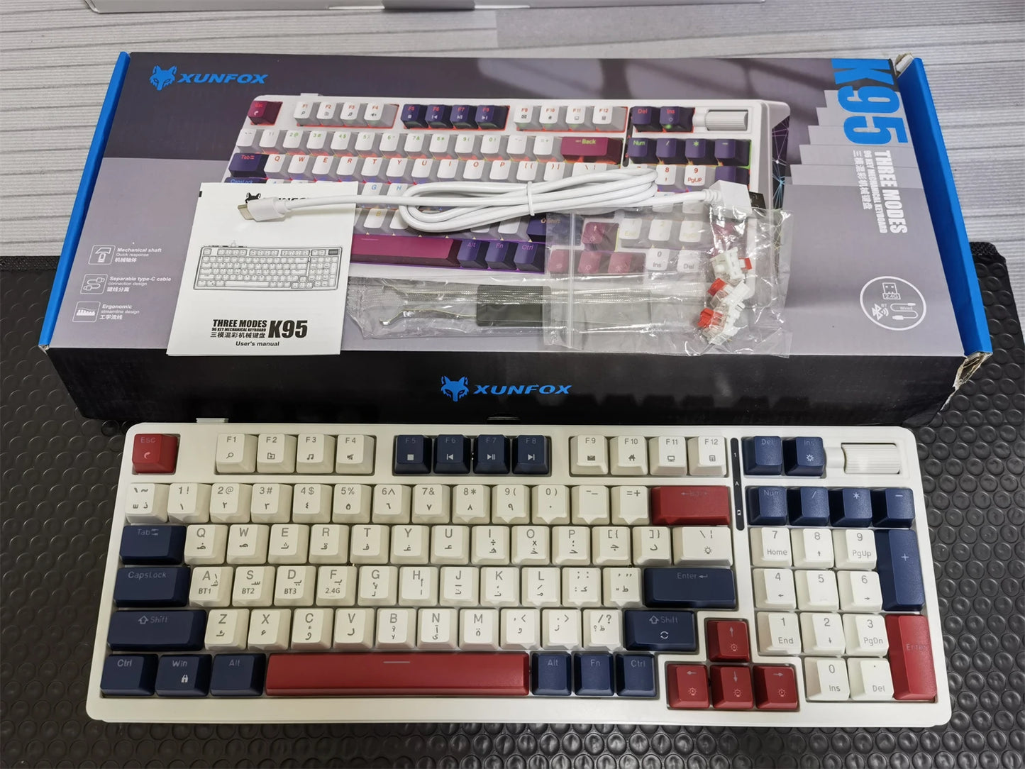 Wireless Mechanical Keyboard 96 Keys 100% Layout Spanish Russian Korean Arabic Mechanical Keyboard Bluetooth RGB K95 2000mAh