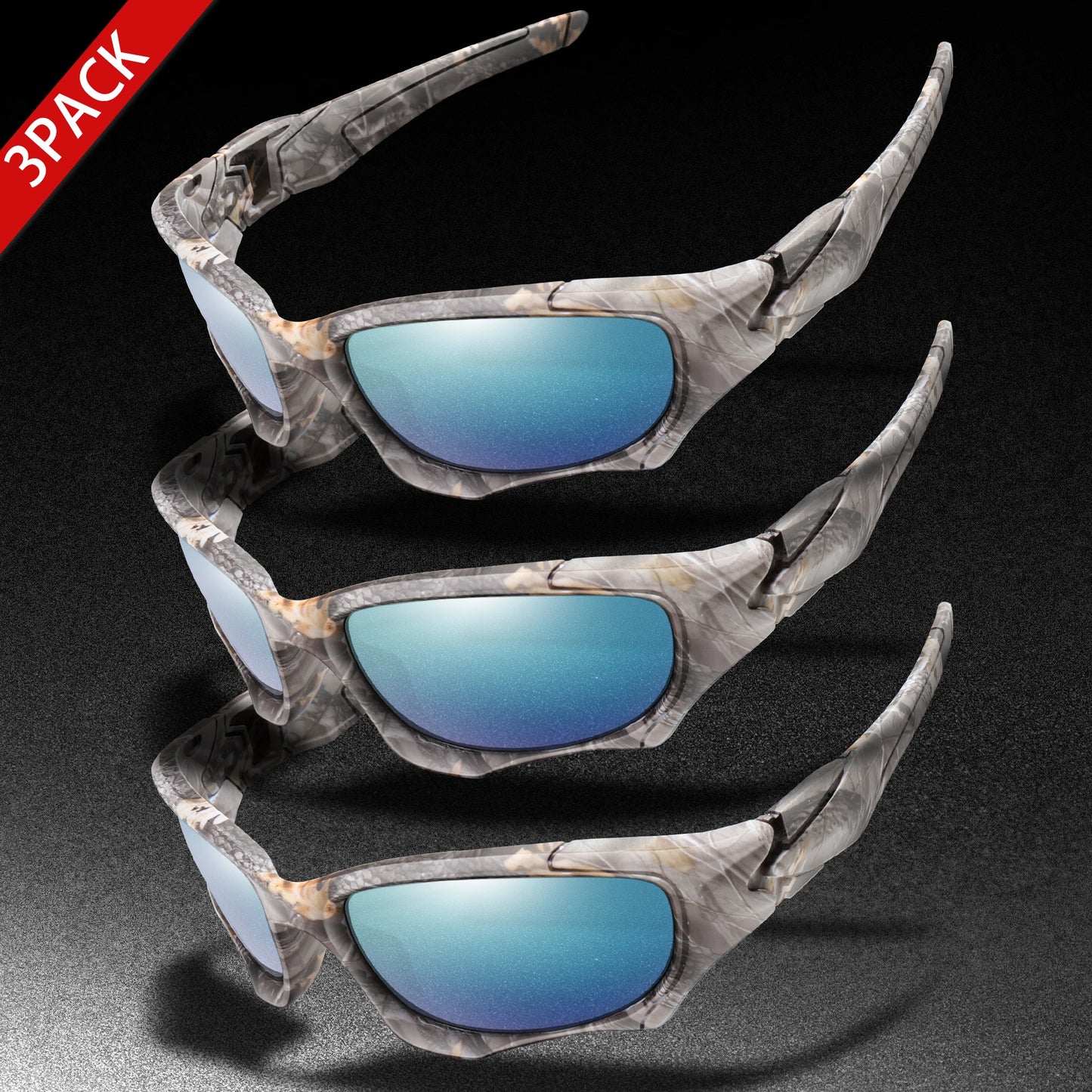 3-PACK Trendy Outdoor Tactics Sports Sunglasses Men and Women Cycling Glasses Driving Camping Travel Colorful Goggles