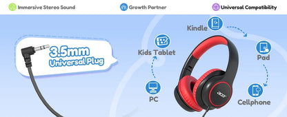 Casque filaire Acer pour enfants, idéal pour l’école, avec prise jack 3,5 mm, pliable, à porter sur les oreilles, pour les jeunes garçons et les jeunes filles, niveau sonore sécurisé de 85/94 dB.