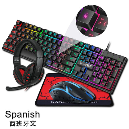 Spanish Keyboard with Ñ Russian Keyboard ISO 100% Layout 104 Keys Spanish Russian Gaming Keyboard Mouse Kit Backlight Wired T20