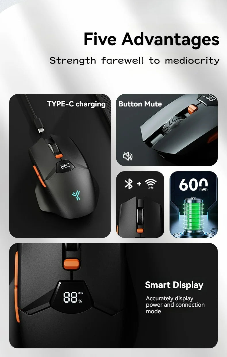 2.4G Bluetooth trådløs mus med skærmdisplay, kraftigt 600mAh-batteri med stor kapacitet og lydsvage knapper til gaming og kontorbrug