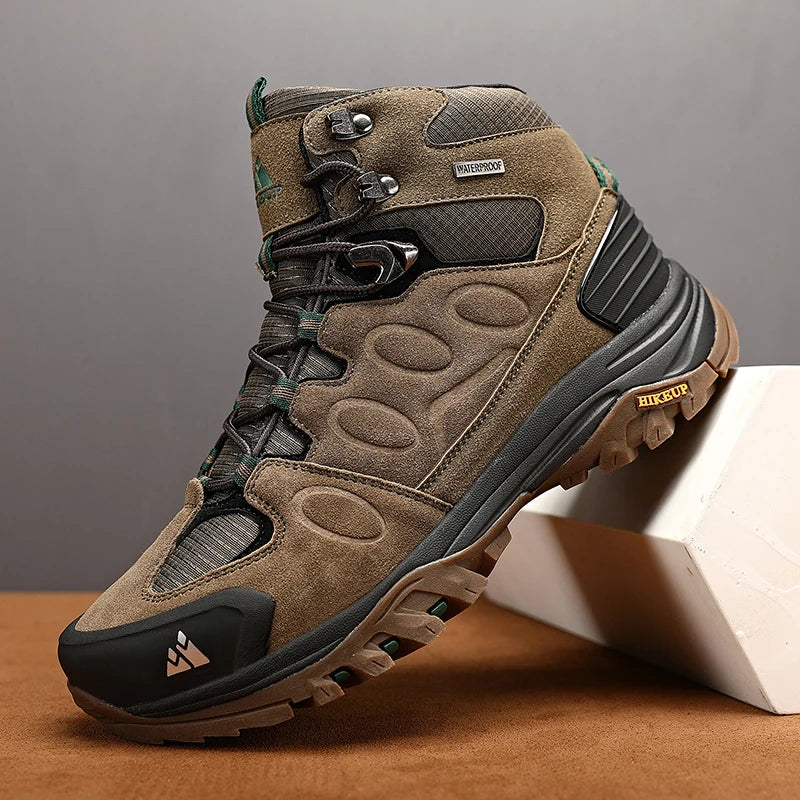 HIKEUP High-Top Herren-Wanderstiefel Winter Outdoor Schuhe Schnürung Rutschfeste Sportliche Freizeit-Trekkingstiefel Herren Wildleder Warme Schuhe