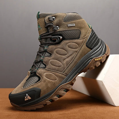 HIKEUP High-Top Herren-Wanderstiefel Winter Outdoor Schuhe Schnürung Rutschfeste Sportliche Freizeit-Trekkingstiefel Herren Wildleder Warme Schuhe