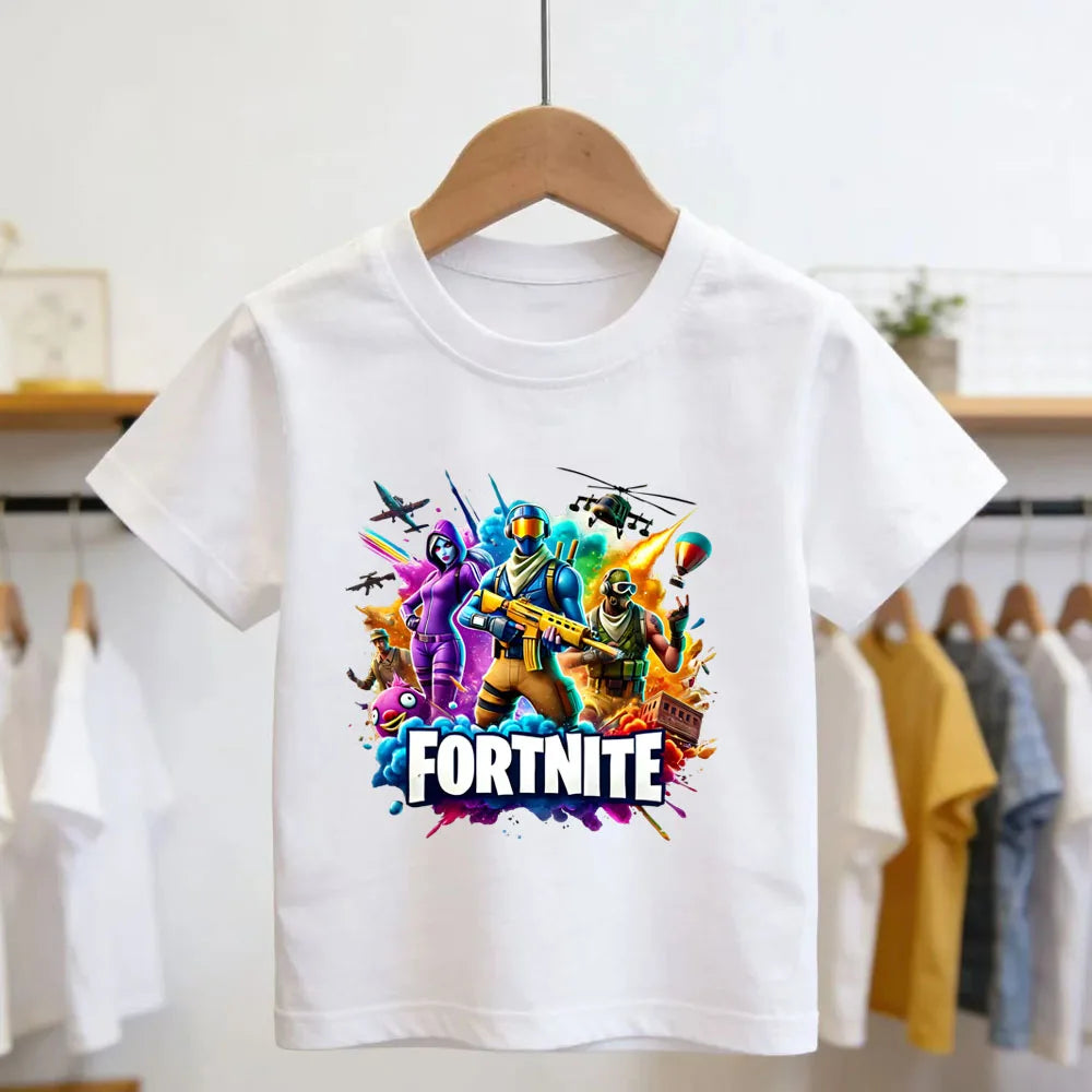 Fortnites Theme Cartoon Printed T-Shirt Summer Child White Cotton T-Shirt Cartoon Hot Game Fortnite Short Sleeve