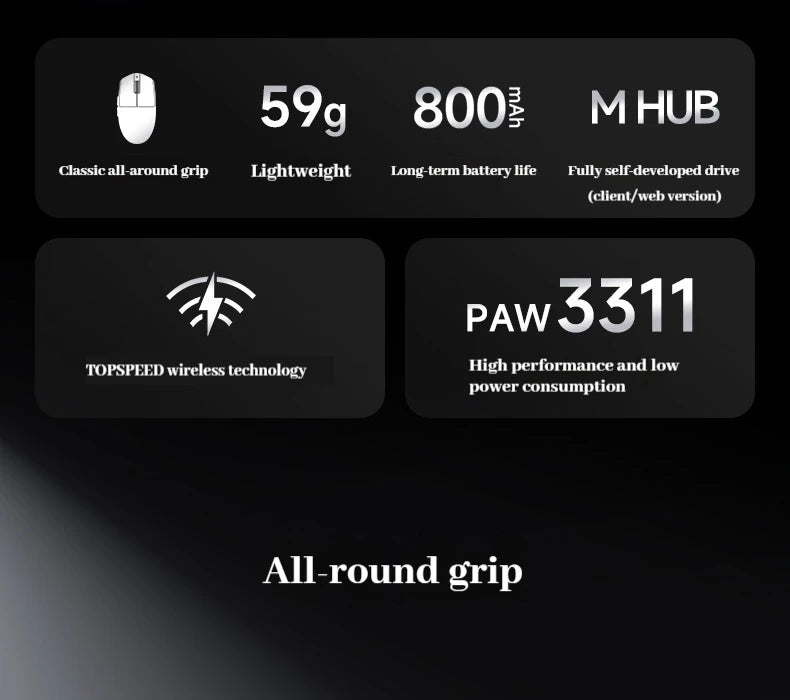 MCHOSE G3 V2 Pro trådløs gamingmus, tri-mode Bluetooth, 800mAh, genopladelig, let, tilpasset ergonomi, esportsmus