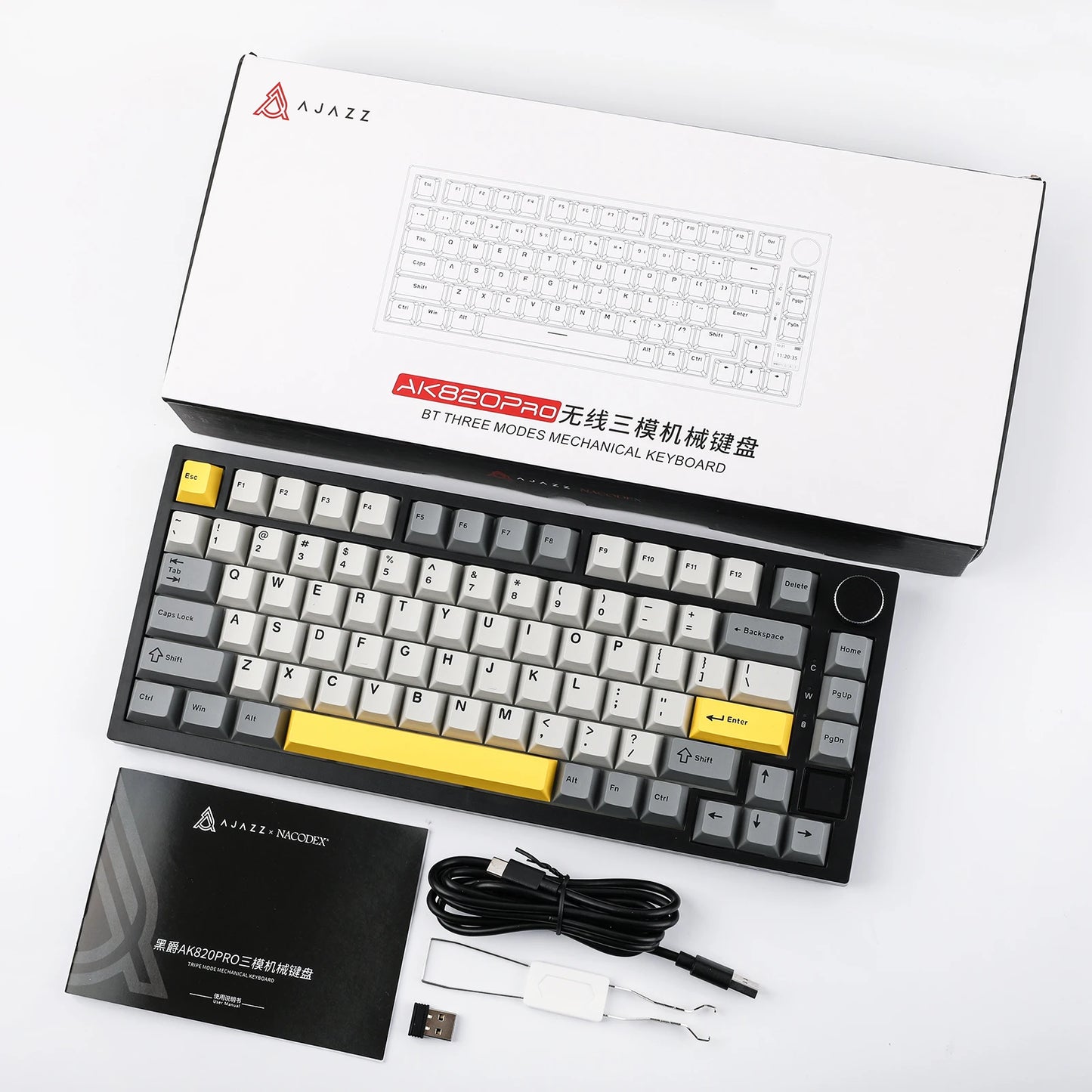 Ajazz AK820 Pro 75% Gasket-mounted Wired/Bluetooth 5.1/2.4G Wireless Mechanical Keyboard with TFT Screen for Win/Mac