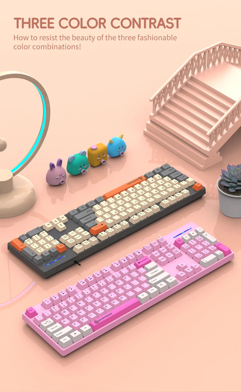 104 Keys Wired Gaming Keyboard Ergonomics Splash Water Colorful ABS Wear-resistant Keycaps Keyboards with Technology Light Key