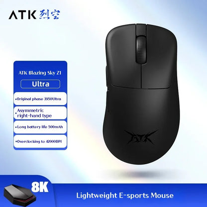 Ratón gaming inalámbrico ATK Z1 Pro Max Ultra con patas personalizadas, PAW3950, velocidad inalámbrica ultrainteligente, tasa de sondeo 8k y baja latencia de 0.39ms