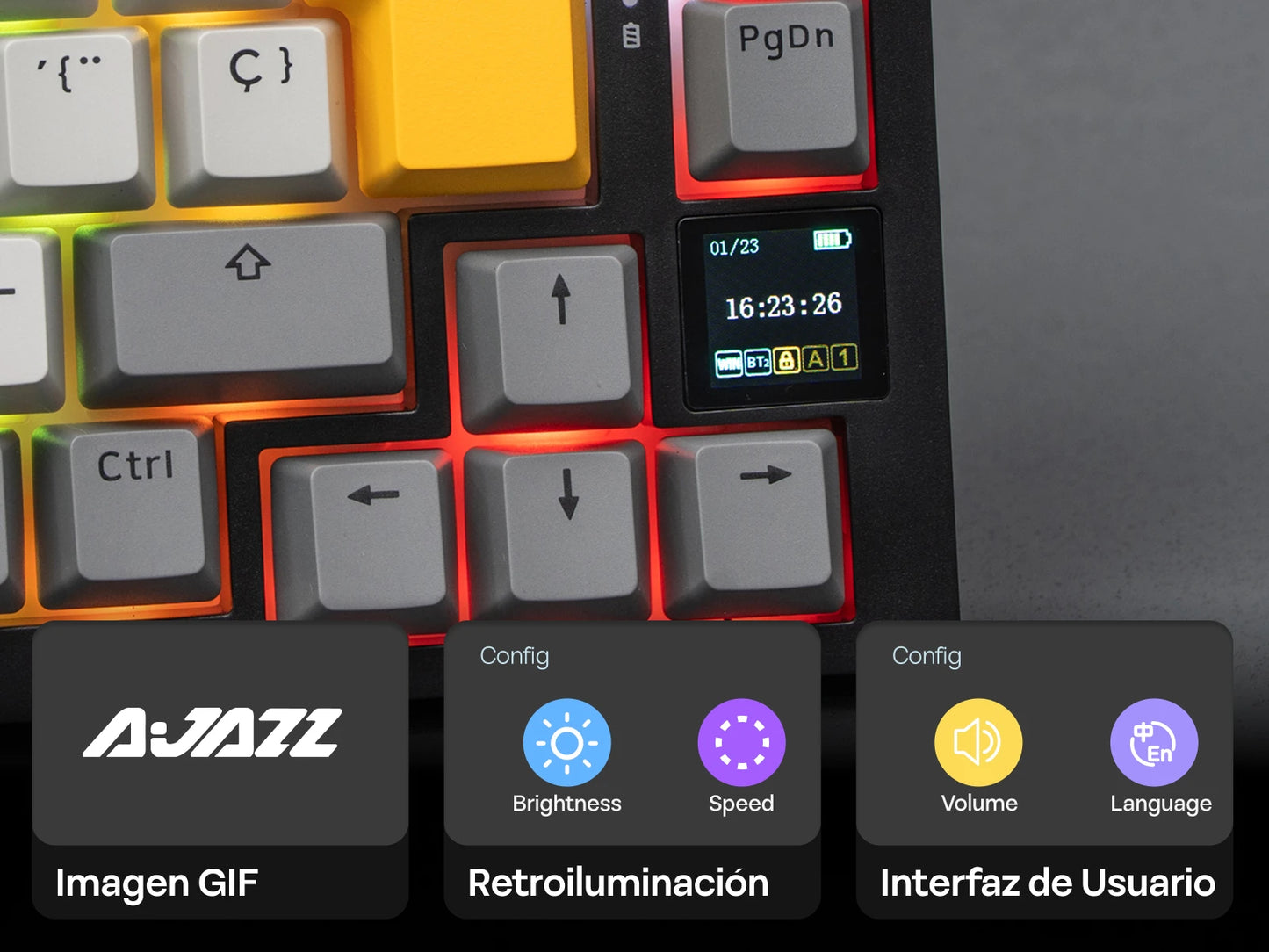 ISO-ES Layout EPOMAKER X AJAZZ AK820 PRO 75% Spanish Layout Wired/2.4GHz/BT Mechanical Keyboard with Screen & Knob for Pc/Mac