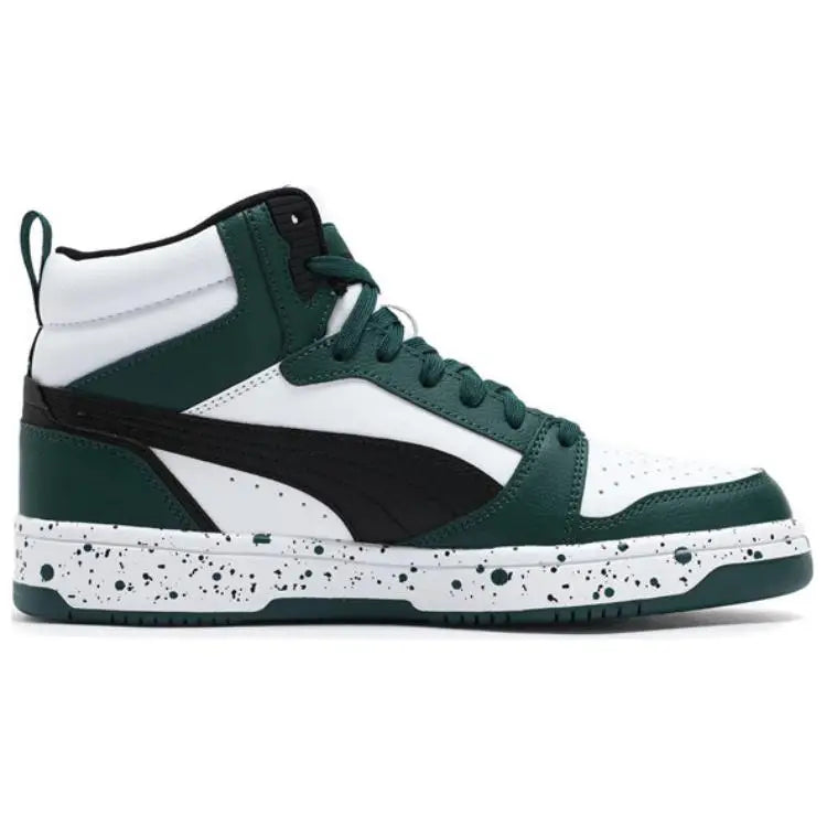 Baskets basses Puma Rebound V6, modèle rétro, couleur blanc et vert, 400849-01.