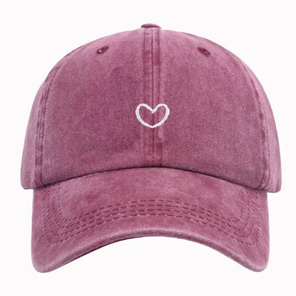 1pc Retro Washed Little Heart Embroidered Ponytail Baseball Cap  for Women,Outdoor Sports Adjustable Women's Cap for Daily Wear