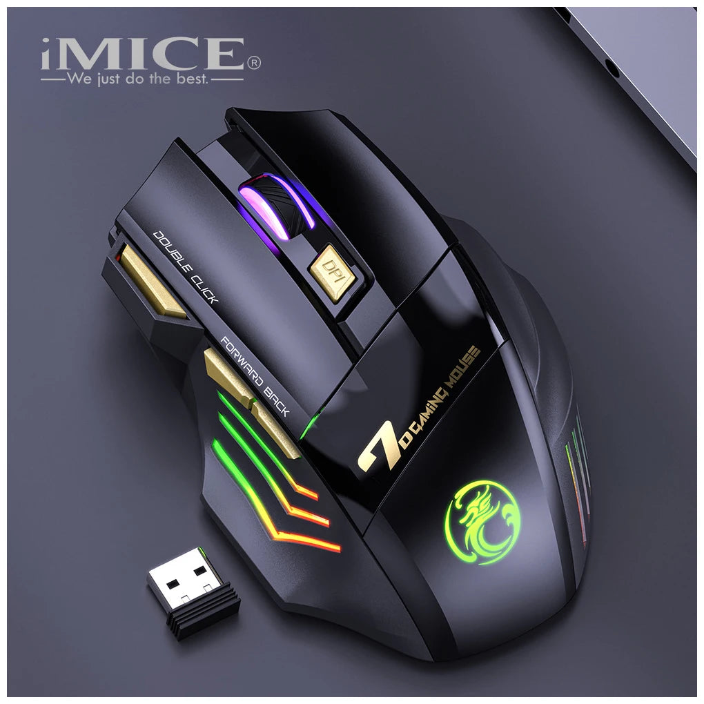 Wireless Rechargeable Gaming Mouse RGB Optical Mouse with 7 Buttons, Adjustable 3200 DPI, 2.4GHz Wireless Computer Mouse for PC & Laptop