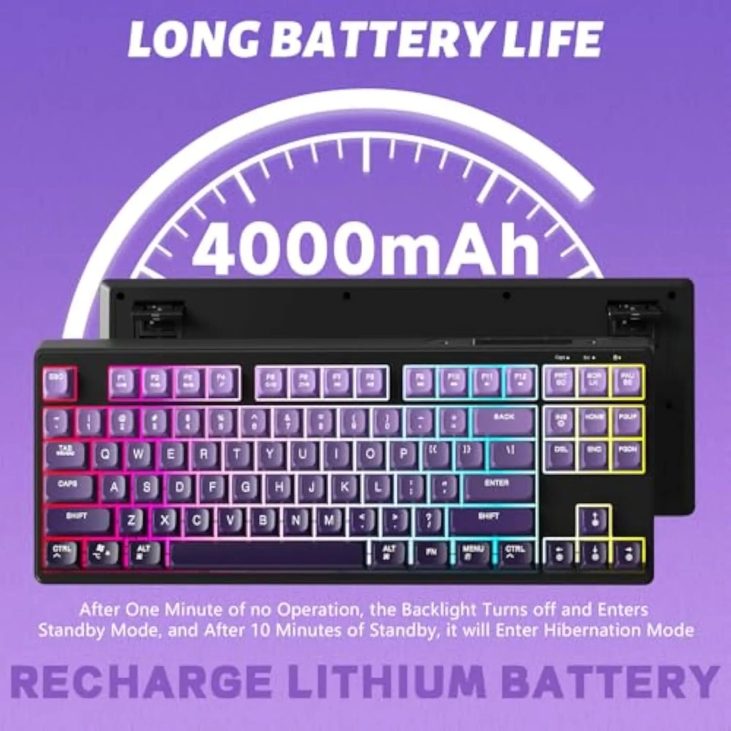 Free Wolf M87 75% Wireless Gaming Keyboard - Silent Switches, Rainbow Backlit, BT/2.4G, PBT Gradient Keycaps, Compact Design