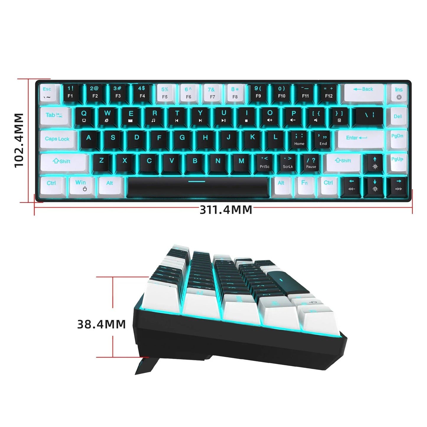 Glo 68 Keys Mechanical Keyboard Ergonomics RGB Backlit LED Hot Swappable Blue Switch Gaming Keyboard for PC Laptop Office