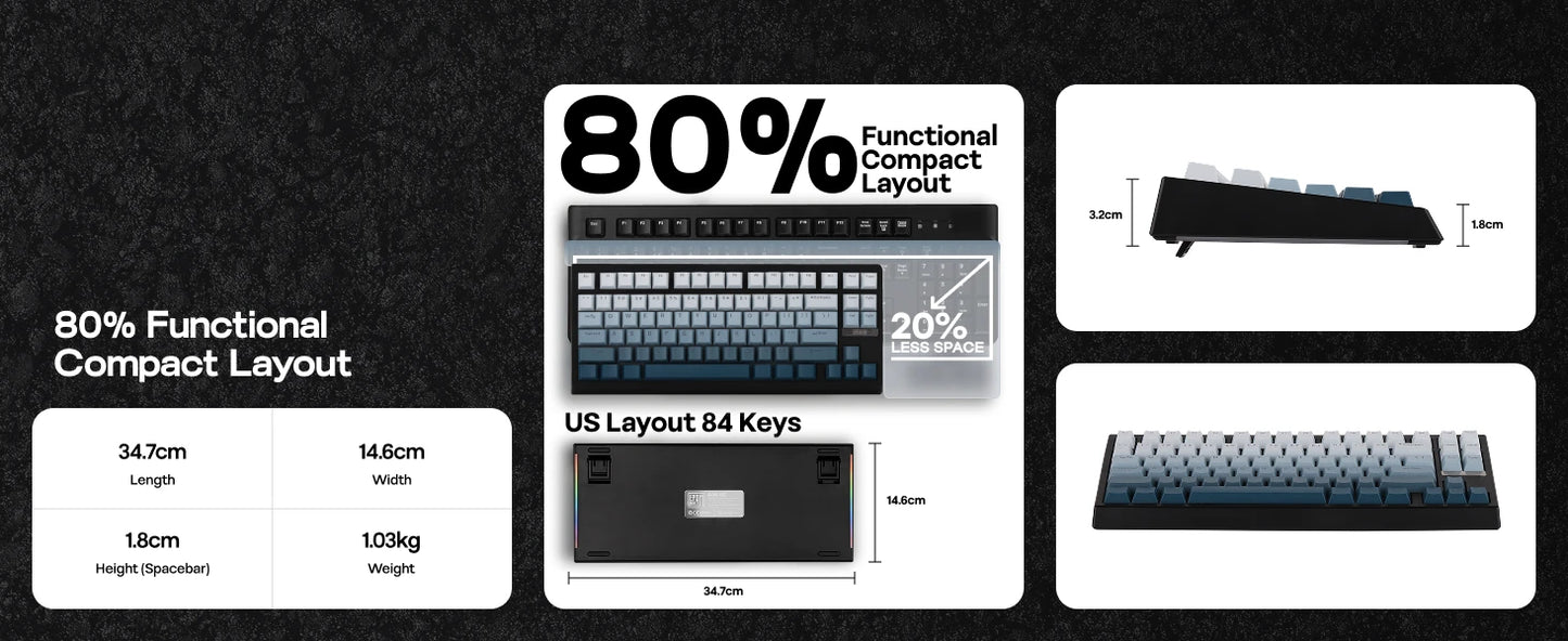 EPOMAKER G84 HE 75% ANSI US Layout Wired/BT/2.4Ghz Wireless Hall Effect Magnetic Mechanical Keyboard with DKS & SOCD Support