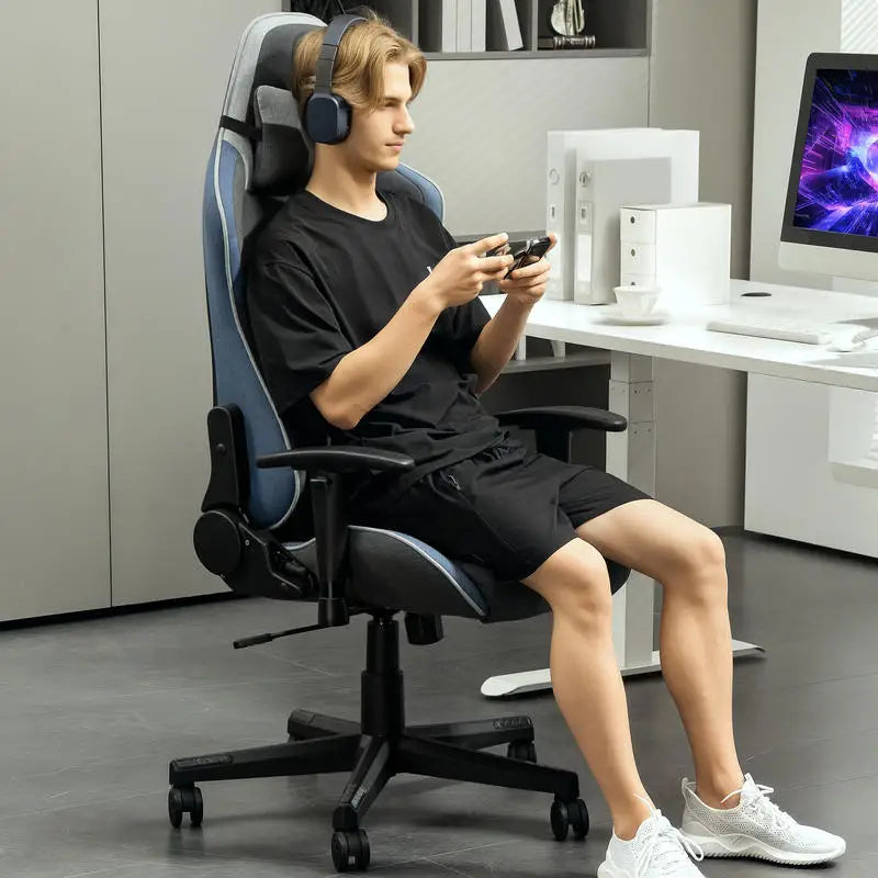 Premium Gaming Chair Reclining 150° with Rocking Function, Ergonomic Gaming Chair with Adjustable Height, Linen Fabric Office Chair for PC Gaming