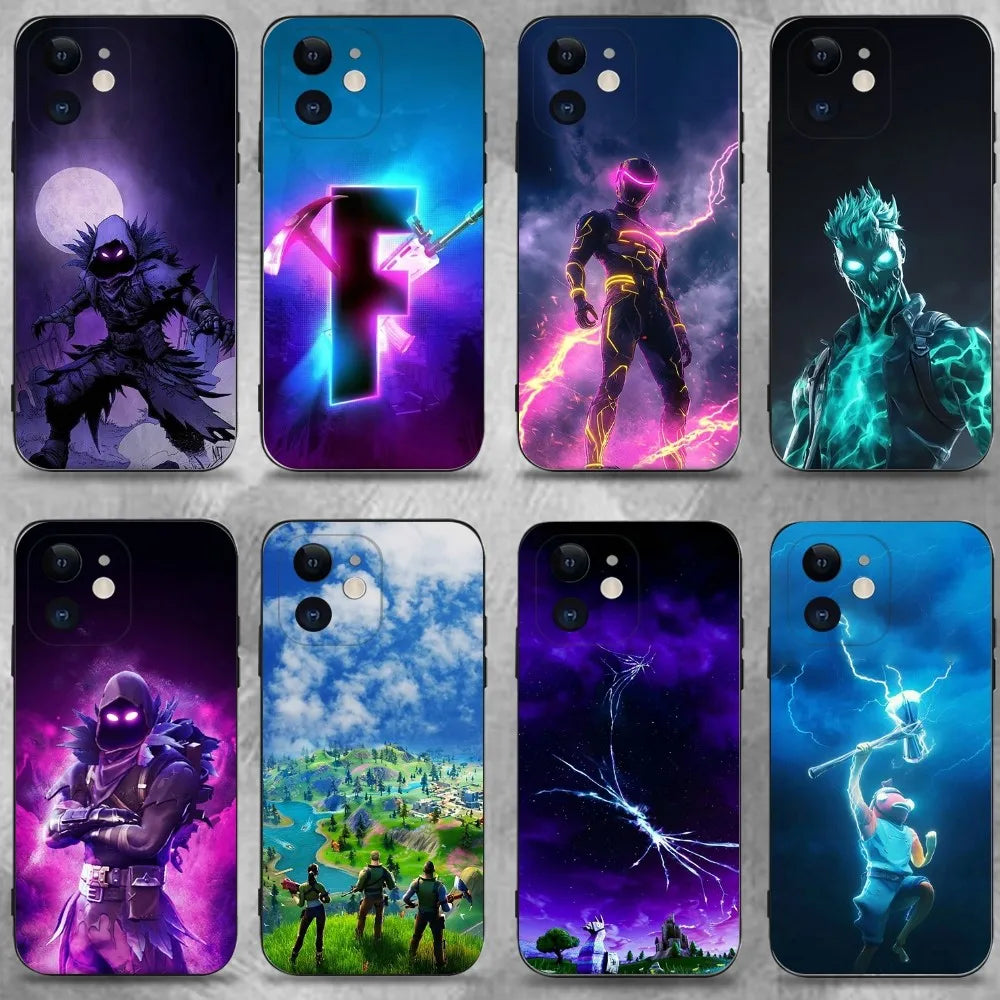 R-Royales F-Fortnites Phone Case For iPhone 16,15,14,13,12,11 Plus,Pro Max,XS,X,XR,SE,Mini,8,7,Soft Silicone Black Cover