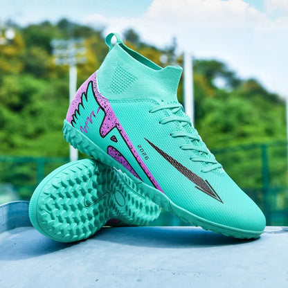 Nouvelles chaussures de football pour hommes, chaussures de football en salle de haute qualité, chaussures de sport, futsal, cheville haute, antidérapantes, ultralégères, antidérapantes pour l'extérieur