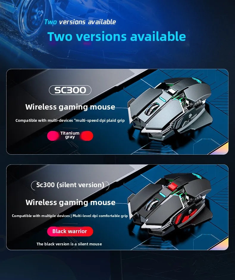 Nowa mysz gamingowa 2025 SC300 bezprzewodowa 2.4G RGB 3200dpi, akumulatorowa, cicha, mechaniczna mysz e-sportowa do komputera stacjonarnego i laptopa