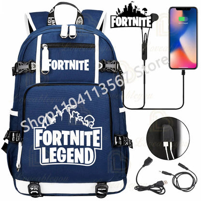 Yule Trooper F-Fortnited Battle Royale Rucksack mit USB-Ladeanschluss, Anime-Figuren, Lern- und Schreibwarenfach für Schüler