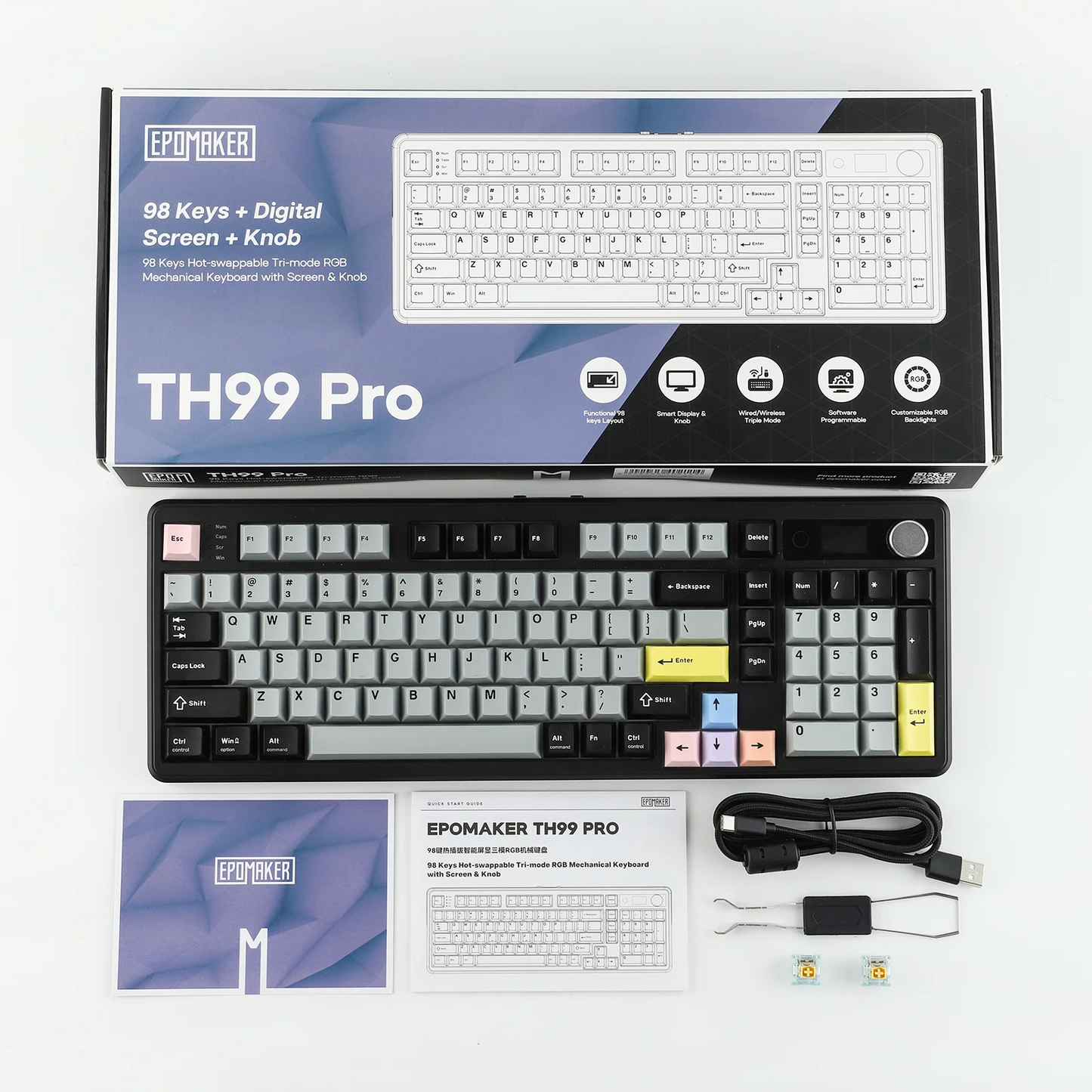 EPOMAKER TH99 PRO 96% ANSI US Layout Hot-Swap Wired/Bluetooth/2.4Ghz Wireless Mechanical Keyboard with 10000mAh for PC/Mac