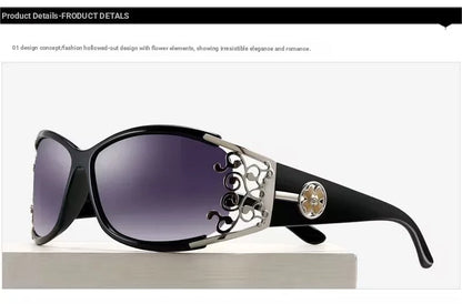 New wraparound diamond metal shiny polarizing driving sunglasses, vintage fashion, personalized trend, hollow-out lace