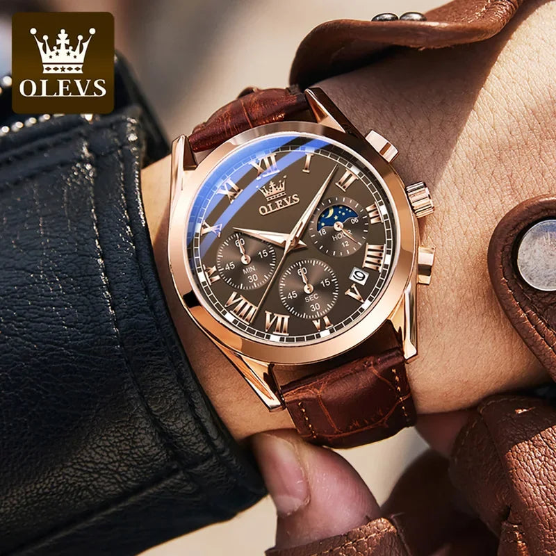 Montre multifonctionnelle pour homme OLEVS 2871, en acier inoxydable, lumineuse et étanche, de luxe, idéale pour les affaires.
