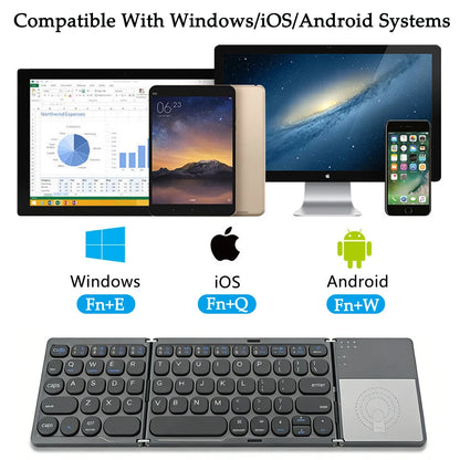 „Bluetooth“ sulankstoma klaviatūra, mini belaidė įkraunama klaviatūra su jutikliniu pultu, nešiojama universali klaviatūra, skirta „Windows“, „Android“ ir „iOS“