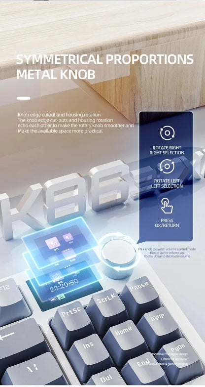 Attack Shark K86 Wireless Mechanical Keyboard, TFT Display, Metal Knob,RGB Backlit, Hot-Swappable, Bluetooth for Gaming & Office