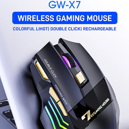 Wireless Rechargeable Gaming Mouse RGB Optical Mouse with 7 Buttons, Adjustable 3200 DPI, 2.4GHz Wireless Computer Mouse for PC & Laptop
