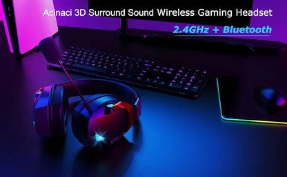 Wireless Gaming Headset with Detachable Noise Cancelling Microphone – Bluetooth 5.3, 2.4G Wireless & 3.5mm Wired Gaming Headphones for PC, PS5, PS4, Mobile