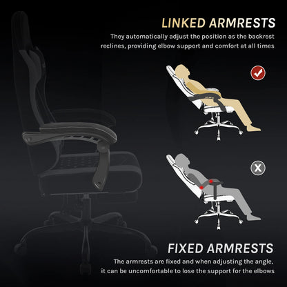 WOLTU snurrbar datorstol med massagefunktion, ergonomisk kontorsstol med kudde och fotstöd, höjdjusterbar gamingstol
