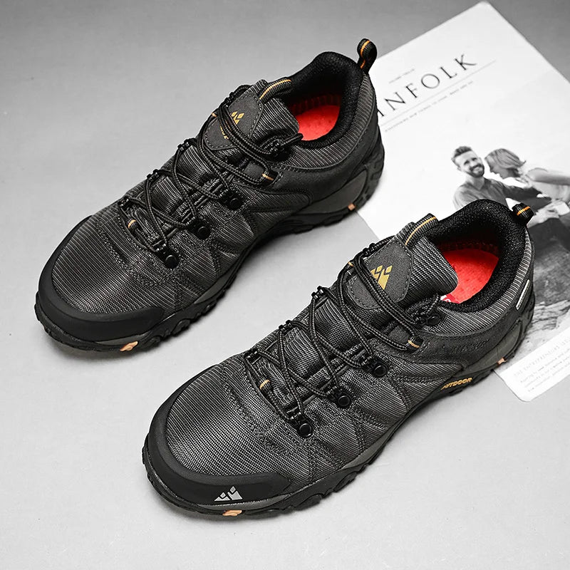 HIKEUP miesten neljän vuodenajan vaelluskengät – ulkoiluun ja urheiluun, aitoa nahkaa, kulutusta kestävät kiipeilykengät, kumipohjaiset trekking-sneakerit