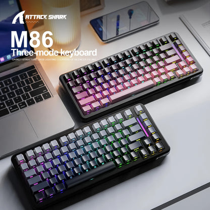 Attack Shark M86 Wireless Mechanical Keyboard 75% Compact RGB Backlit Hot-Swappable Side-Printed PBT Keycaps Tri-Mode 4000mAh
