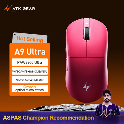 ATK Dragonfly A9 Ultimate bezdrátová herní myš A9 Air PAW3950 ultralehká ergonomická e-sportovní myš pro hráče FPS CSGO A9 Ultra