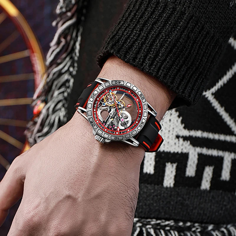 MUSANFIGO hollowed out fully automatic men's watch with mechanical movement, men's night light waterproof trendy watch