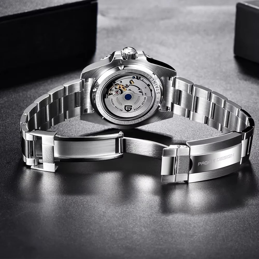 PAGANI DESIGN 40mm GMT Men's Mechanical Watches Rubber Strap Rotating Bezel 100 Waterproof Sports Wristwatch Mens Business Clock