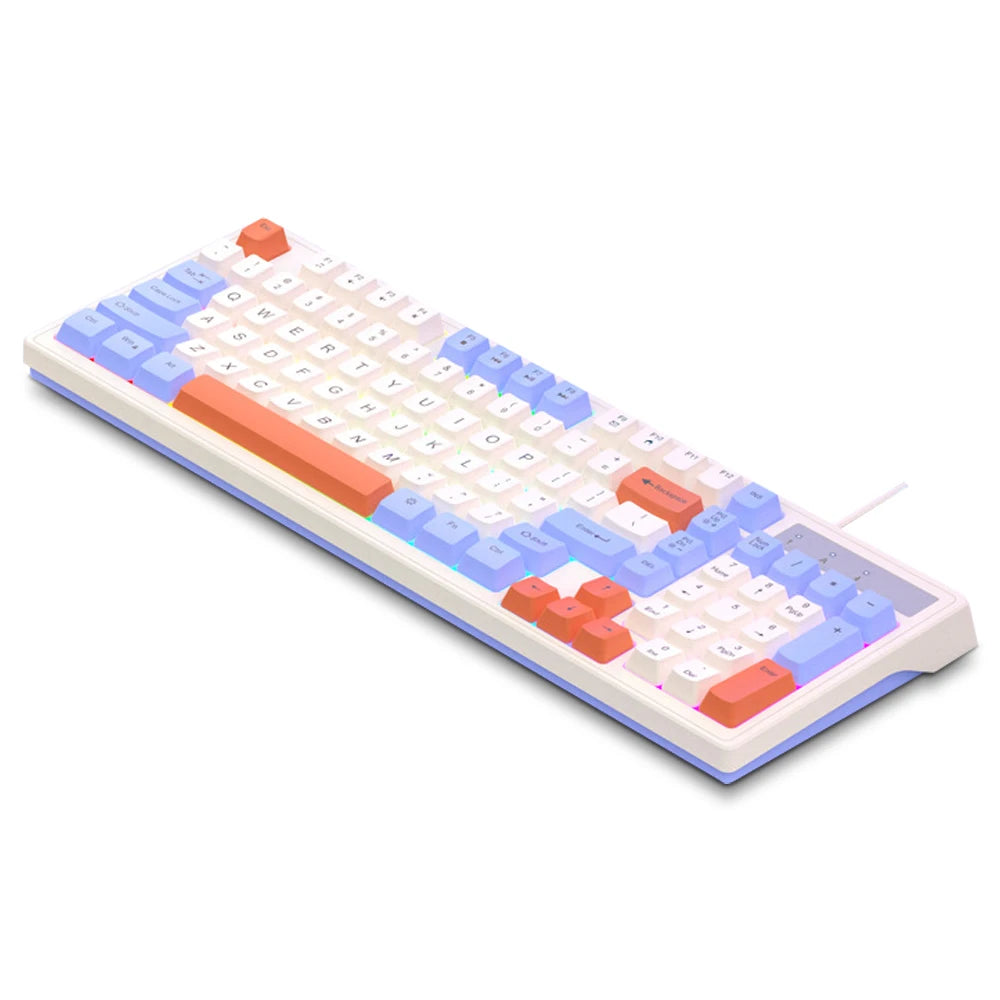 CASEPOKE 98 Keys Mechanical Keyboard for PC Laptop Office Silent Wired Keyboard with Backlit Volume Adjustment Gaming Keyboard