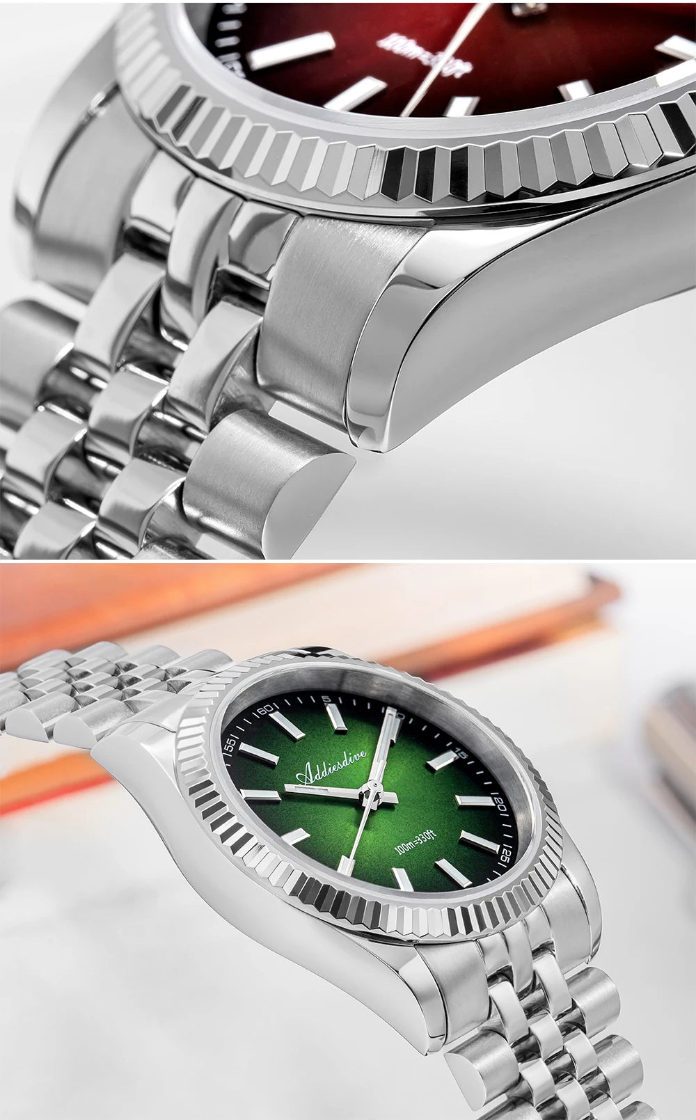 ADDIESDIVE New Men's Watch AD2073 Sapphire Glass 36mm VH31 Sunburst Quartz Watches 10Bar Waterproof Diving Luminous Wristwatch
