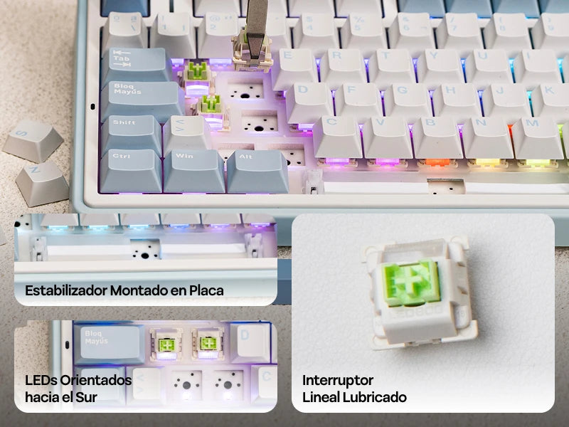 EPOMAKER AULA F75 ISO-ES 75% QWERTY español, teclado mecánico gaming inalámbrico con cable/Bluetooth/2.4GHz, hot-swap, montaje gasket y retroiluminación RGB