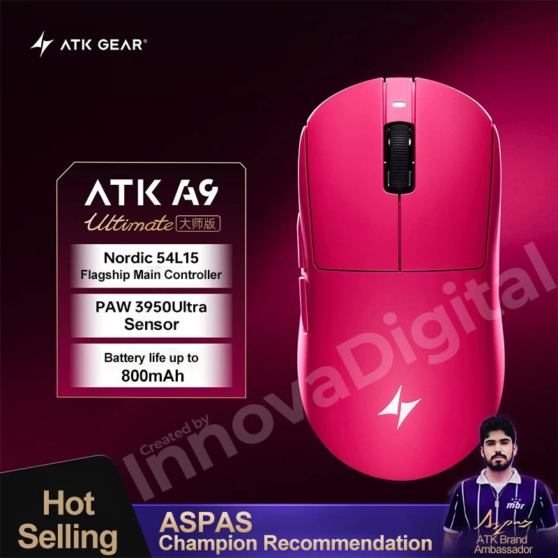 ATK Dragonfly A9 Ultimate trådløs gamingmus A9 Air PAW3950 ultralet ergonomisk e-sportsmus til gamere FPS CSGO A9 Ultra