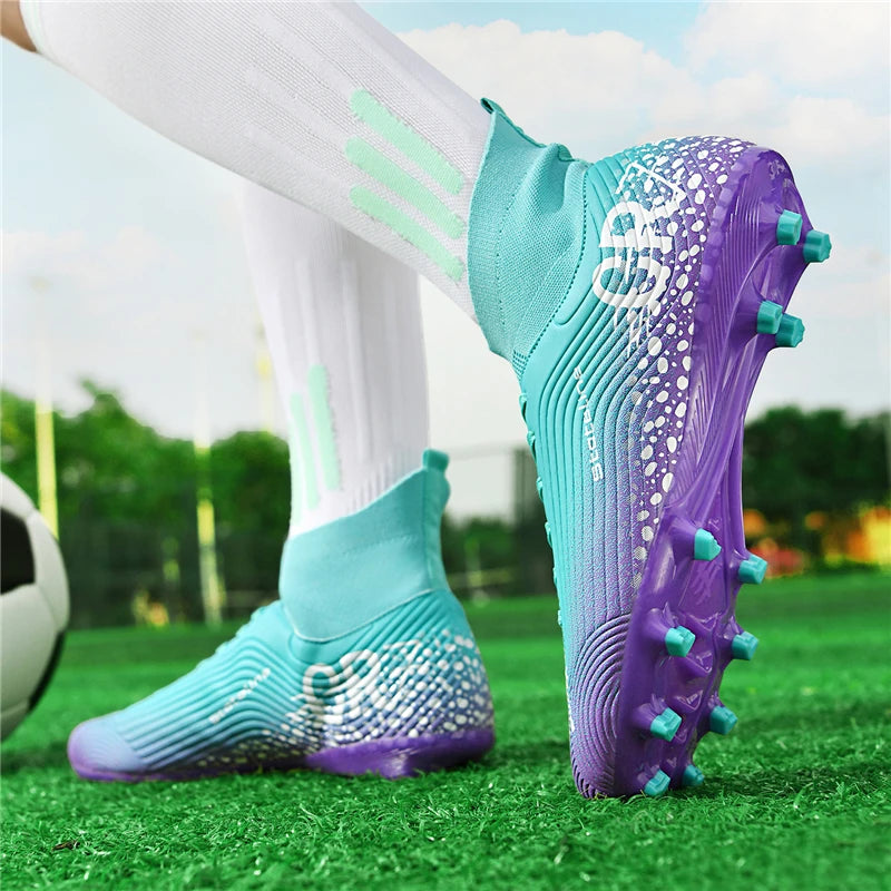 Chaussures de football professionnelles pour hommes/femmes, antidérapantes, à crampons FG, respirantes, chaussures d'entraînement à tige haute