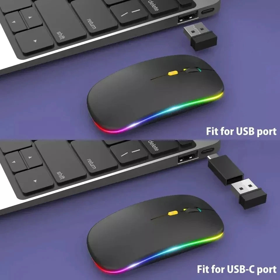 Безжична презареждаема мишка с два режима, съвместима с Bluetooth, 2.4G USB компютърна мишка за лаптоп, iPad, таблет и Notebook, геймърска мишка
