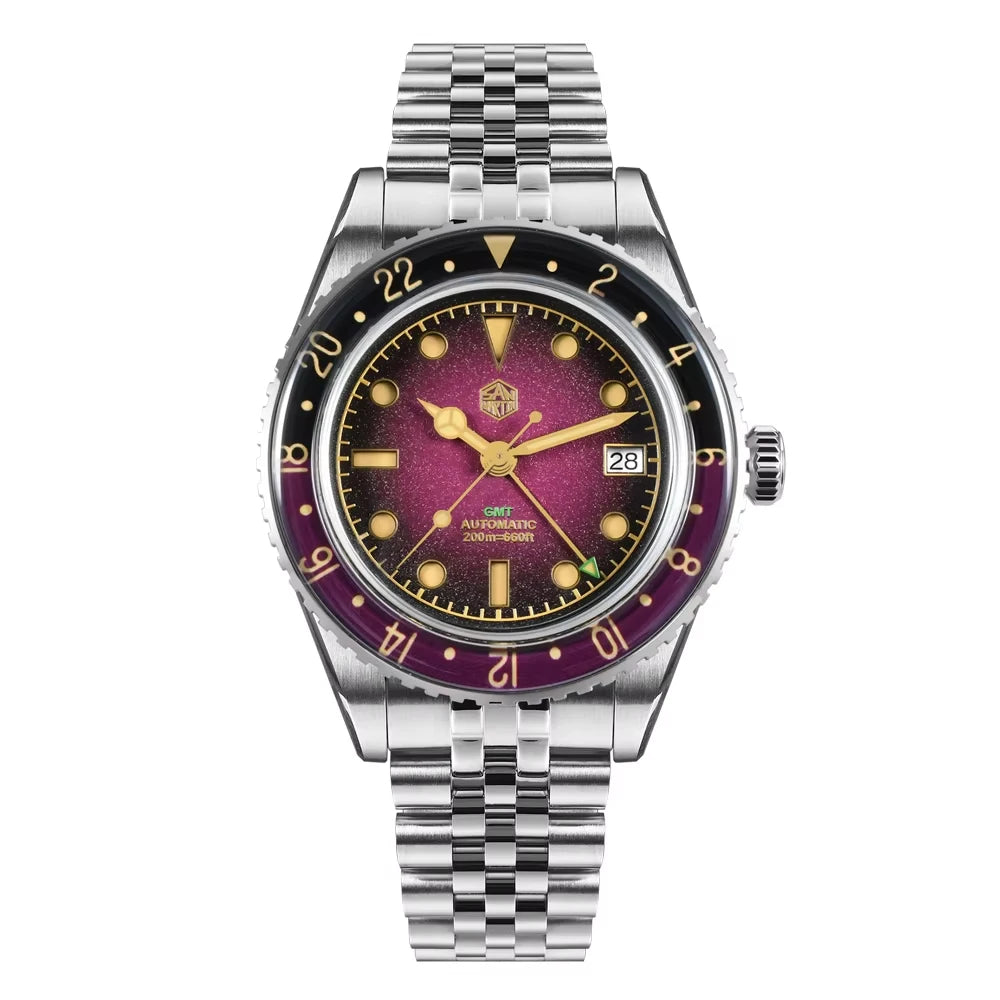 2025 New San Martin SN0134 Men Watch NH34 GMT Sandwich Dial 40mm Bidirectional Sapphire Bezel Luxury Sports Watch 20Bar Watches