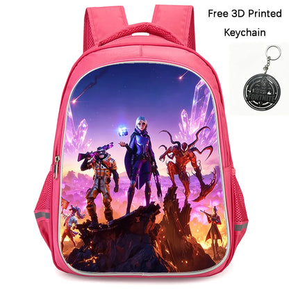 FORTNITE 16-inch Durable Lightweight Backpack, Dual Zipper Pockets, Cartoon Style for Boys & Girls 6-10,Free 3D Printed Keychain