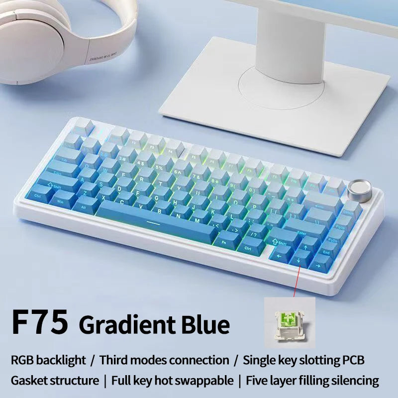AULA F75 Gaming Mechanical Keyboard RGB Customized 75% Layout Side-engraving Gasket Mounted 80keys PBT Gradient Keycaps keyboard